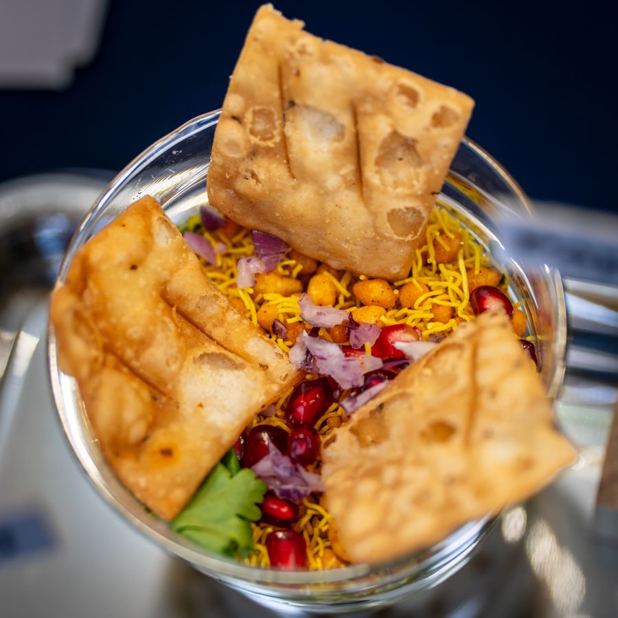 Indian street food in a glass bowl